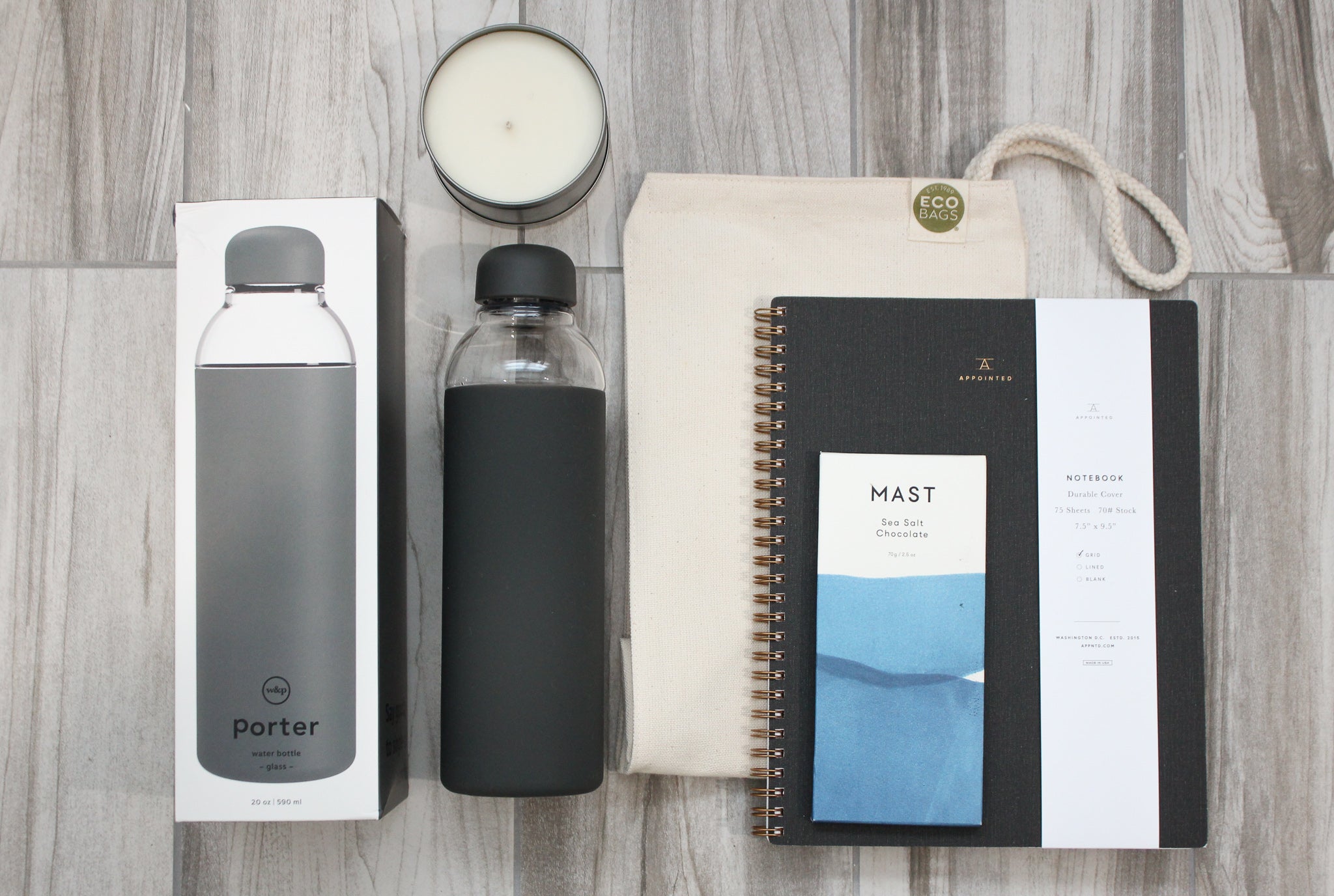 Lost in Thought Bundle: Appointed Canvas Journal, W&P Water Bottle, Candle Set